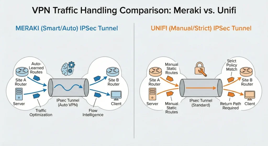 VPN Traffic Handling Comparison: Meraki vs. Unifi